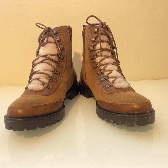 Lucky Brand Two-Tone Brown  Leather/ Wool Ankle Walking Boots Platform Size 91/2 - Picture 5 of 12
